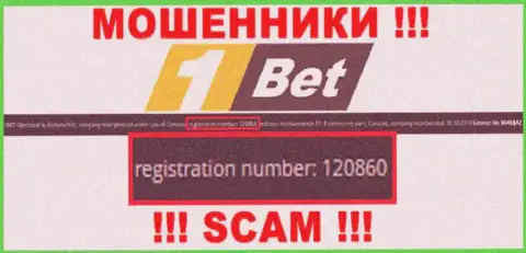 Регистрационный номер мошенников глобальной internet сети организации 1 Bet: 120860