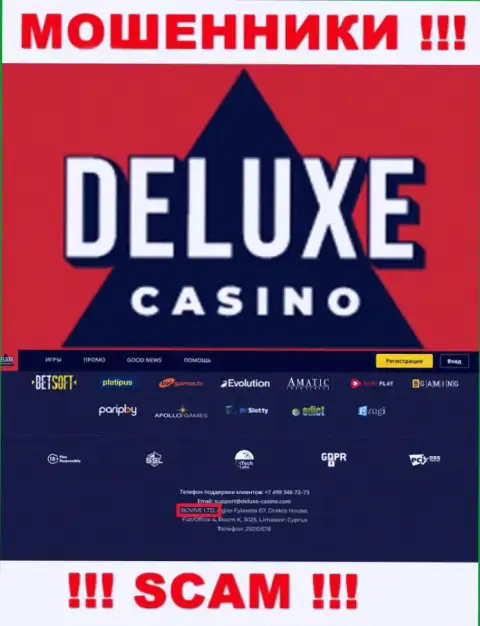 Данные о юр лице Deluxe Casino на их официальном интернет-сервисе имеются - БОВИВЕ ЛТД