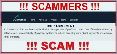 Coinumm fraudsters are not liable for clientage losses