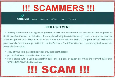Coinumm Com Scammers assembling personal data from the clients