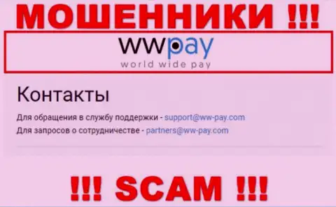 На веб-сайте конторы WW Pay расположена электронная почта, писать на которую опасно