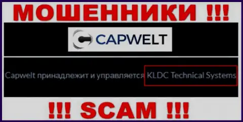 Юр лицо организации CapWelt - это KLDC Technical Systems, информация позаимствована с официального ресурса