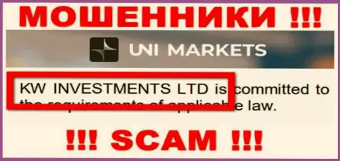 Руководством UNIMarkets Com оказалась компания - KW Investments Ltd