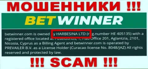 Мошенники БетВиннер написали, что именно HARBESINA LTD владеет их разводняком