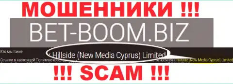Юридическим лицом, управляющим internet мошенниками Bet Boom Biz, является Хиллсиде (Нью Медиа Кипр) Лтд