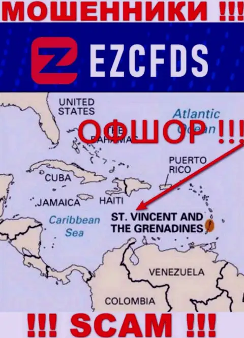 St. Vincent and the Grenadines - оффшорное место регистрации обманщиков EZCFDS Com, опубликованное у них на веб-сайте