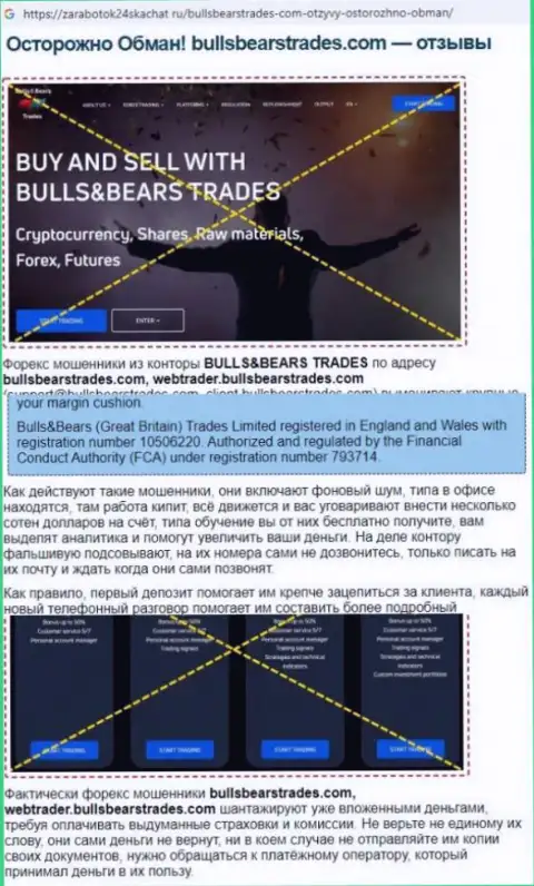 Обзор мошеннических комбинаций BullsBearsTrades, позаимствованный на одном из сайтов-отзовиков
