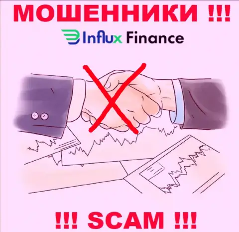 На web-ресурсе воров InFlux Finance нет ни слова о регуляторе конторы