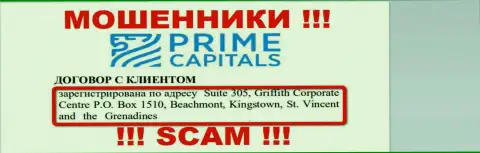 Prime-Capitals Com пустили корни на территории Кингстаун, Сент-Винсент и Гренадины и беспрепятственно крадут денежные вложения
