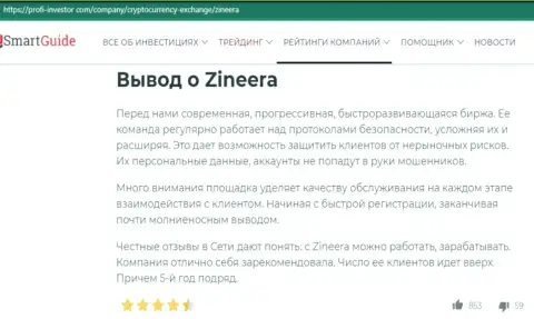 Заключение в статье об условиях для совершения сделок брокерской организации Zinnera, опубликованной на ресурсе profi-investor com