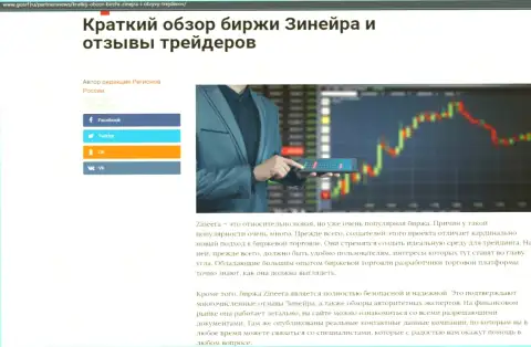 Сжатый обзор условий совершения торговых сделок биржевой организации Зинеера Эксчендж, выложенный на веб-сайте gosrf ru