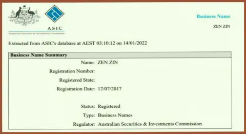 Организация Зиннейра зарегистрирована в Австралии